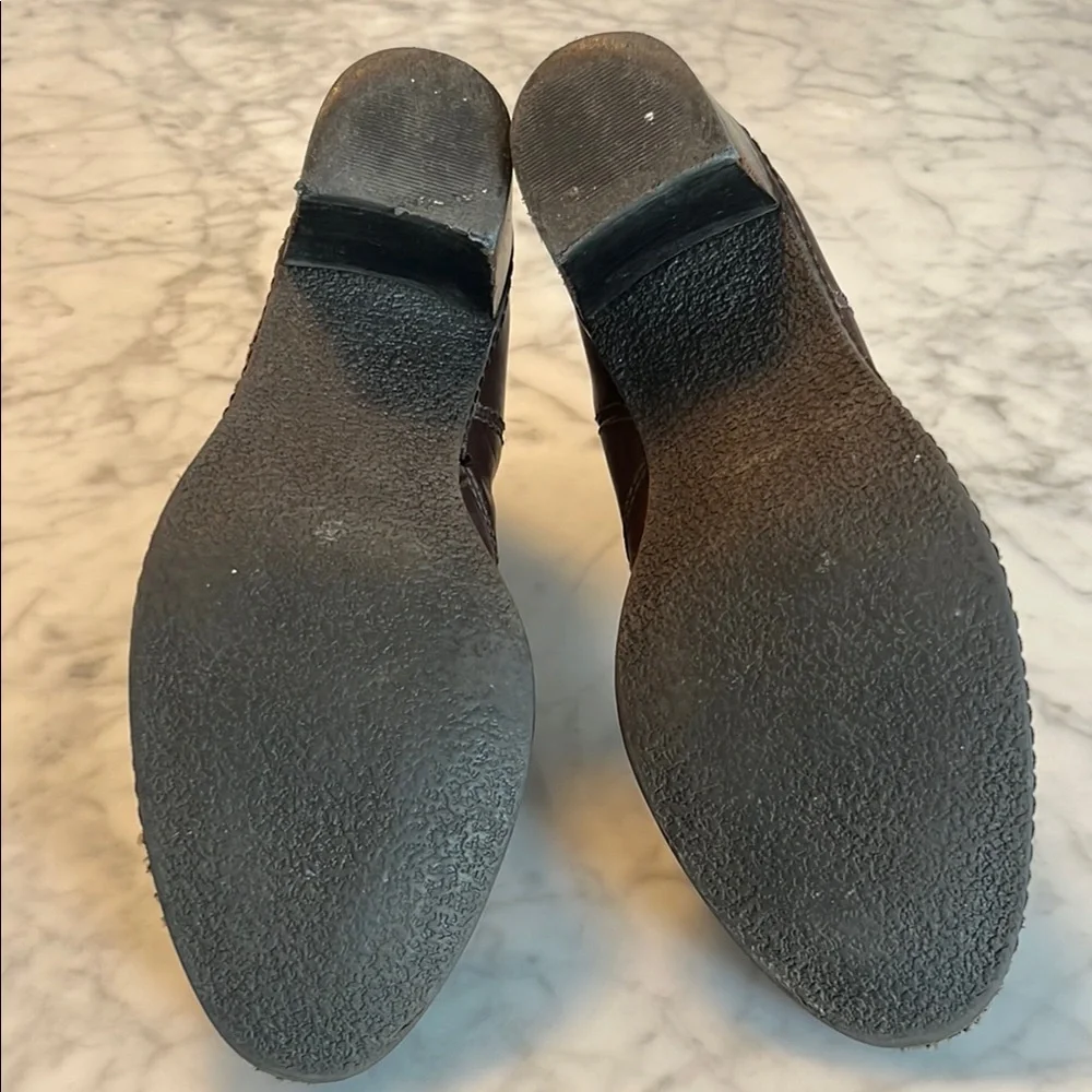 Anne Klein Brown Leather Ankle Booties with Elastic Panels